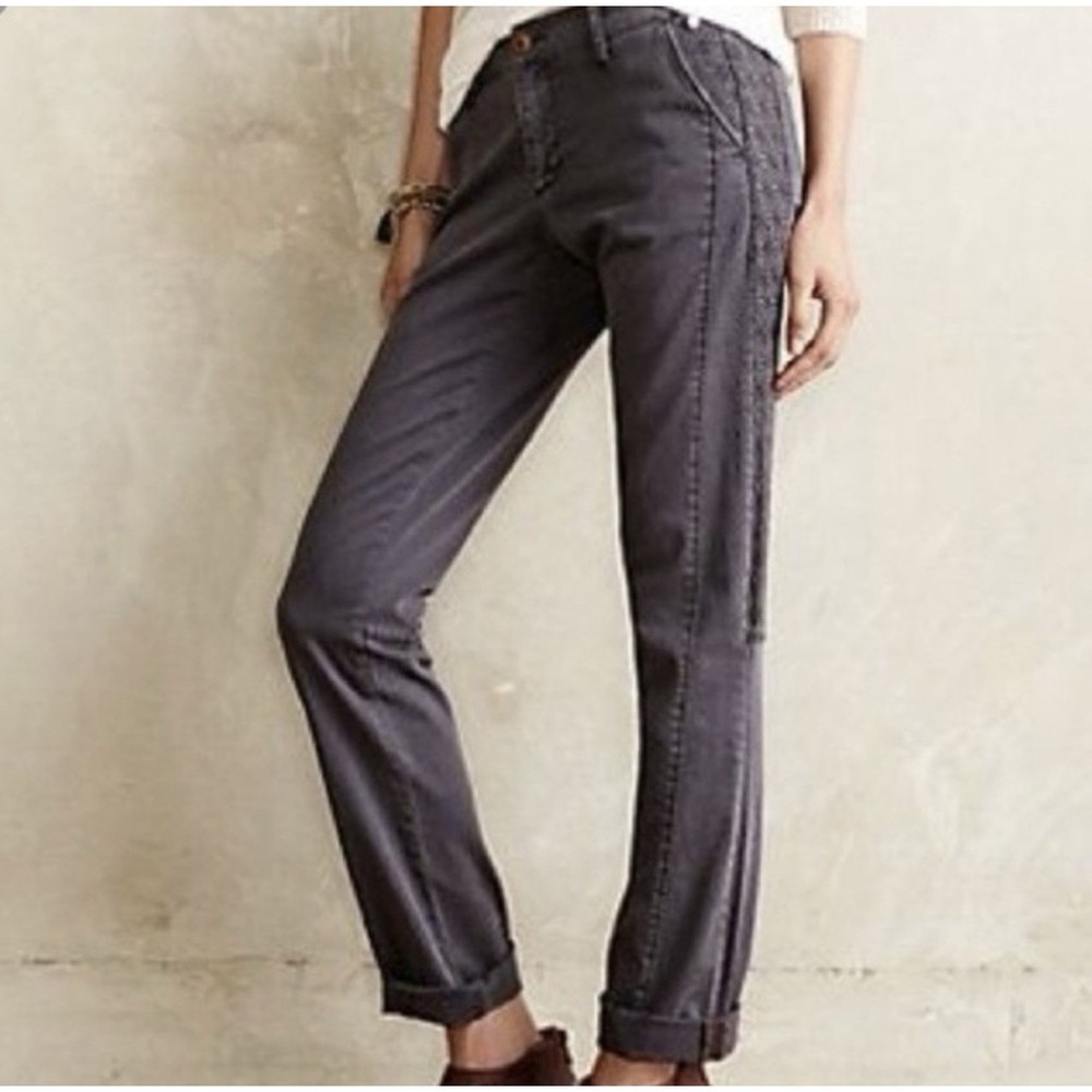 Anthropologie Pilcro Hyphen Fit Embroidered Chino Pants Women's Size 26 Gray - Picture 15 of 15